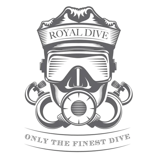 Logo Royal_Scuba_Diving king of divers with mask and scuba — Stock Vector