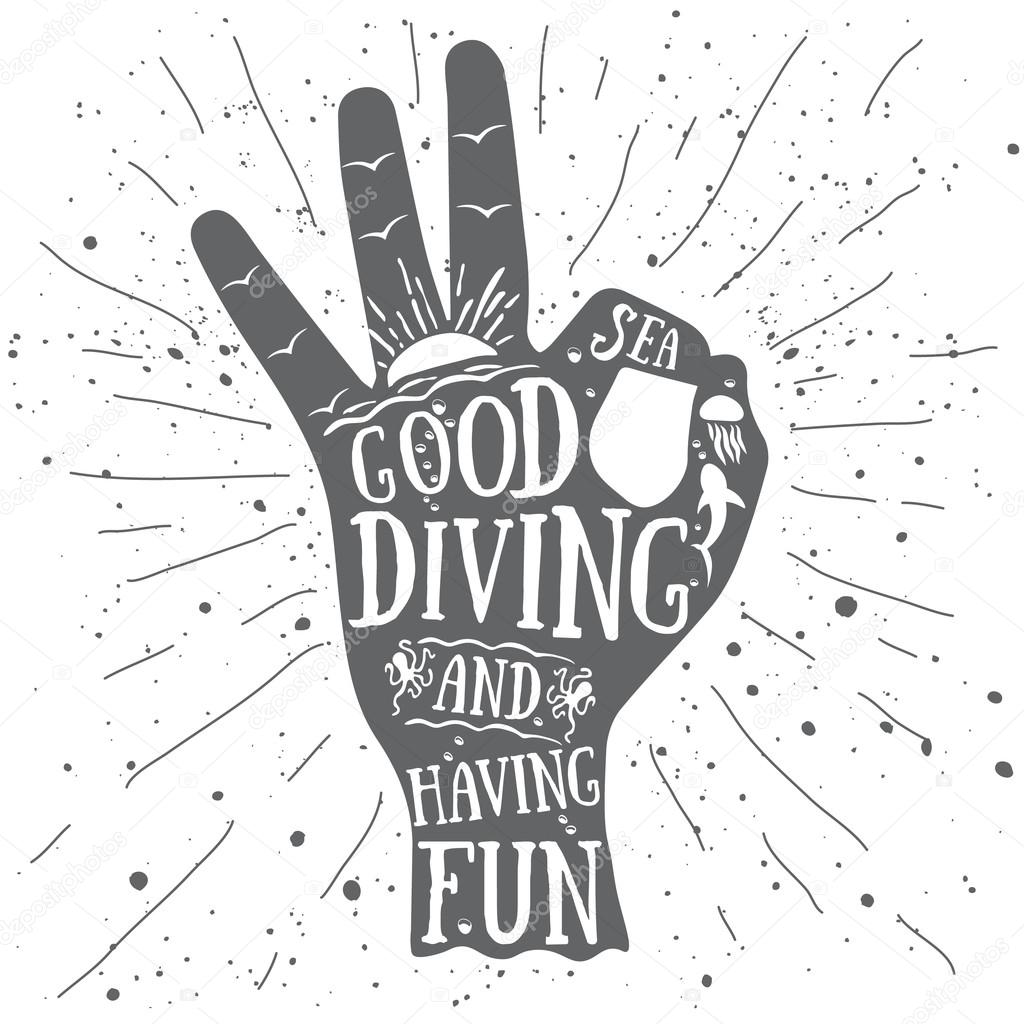 Ok sign premium vector graphic for scuba diving and freediving swimming for t-shirt print