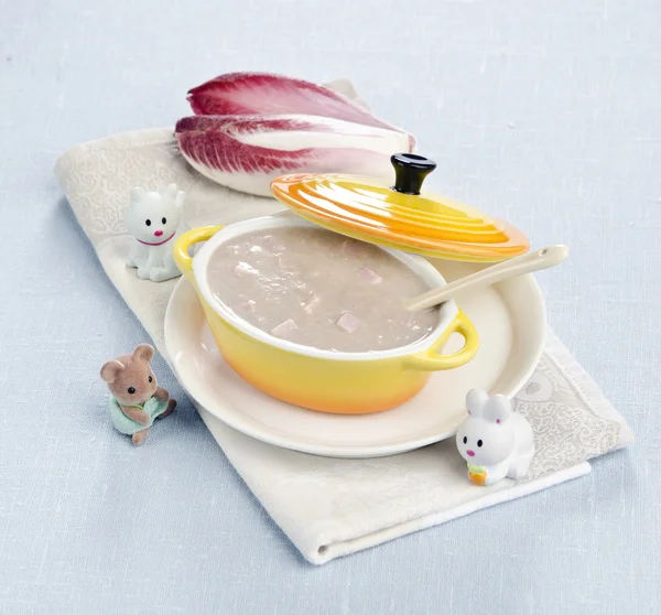 Children's soup with ham and chicory — Stock Image Children's soup with ham and chicory Stock Image