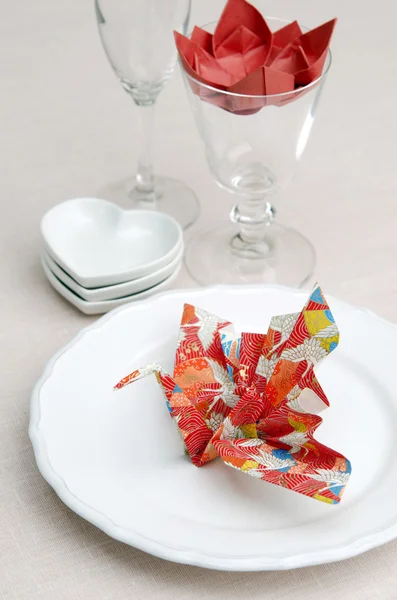 Γιορτινό τραπέζι Γερανός origami διακόσμηση — Φωτογραφία Αρχείου