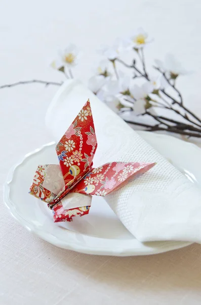 Festive table decoration butterfly origami — Stock Photo, Image