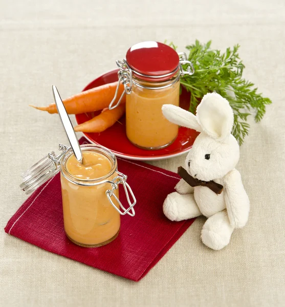 Baby karotkou polévka bramborová jídla — Stock fotografie