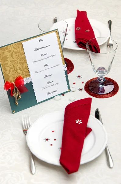 Christmas dinner table decor — Stock Photo, Image