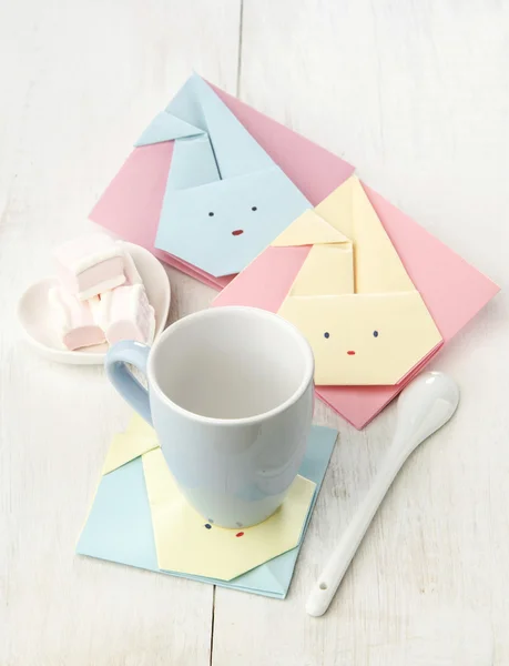 Sottobicchieri per bambini origami coniglietto — Foto Stock