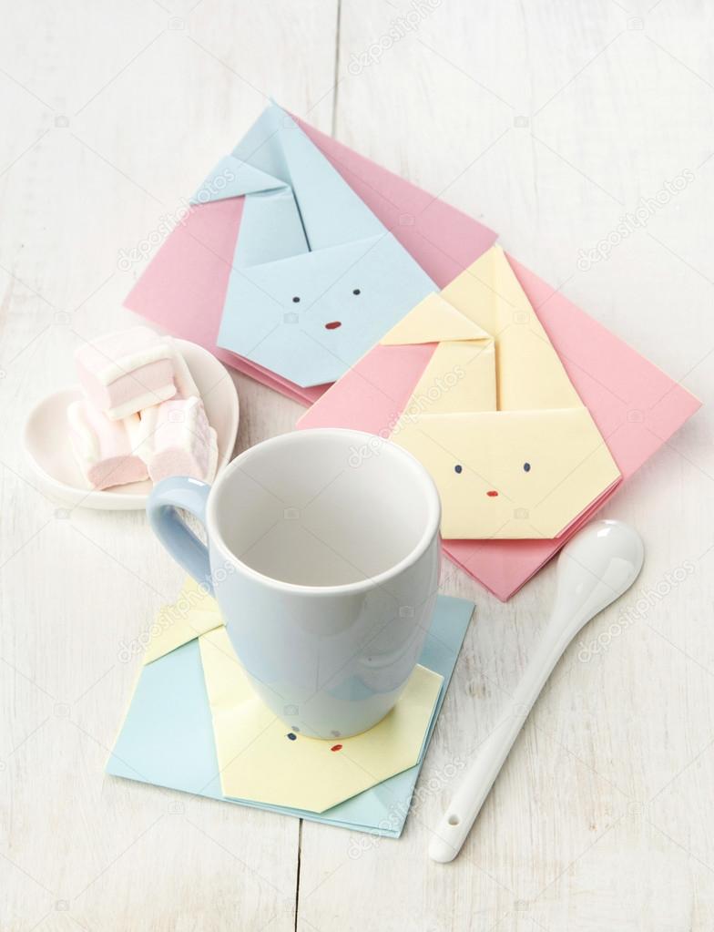 children's party coasters origami bunny