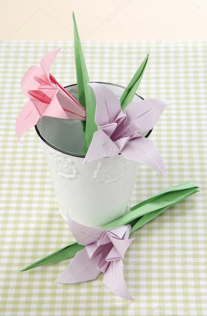 origami flowers irises in a vase