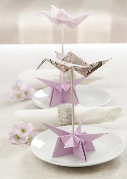 A decoração para a mesa de casamento Origami Crane — Fotografia de Stock