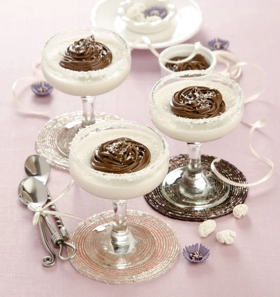 Dessert panna cotta with chocolate — Stock Photo, Image