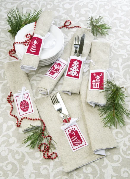 Table setting for Christmas — Stock Photo, Image