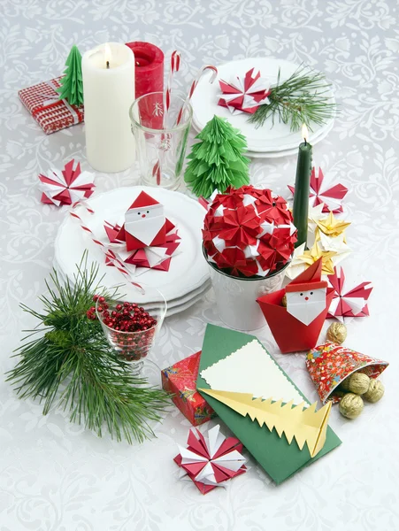 Boże Narodzenie dekoracje stołu ustawienie — Zdjęcie stockowe