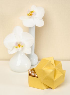 Kutusu Origami vazo orkide ile