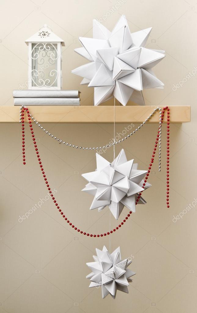 Christmas decor interior origami paper white crystals
