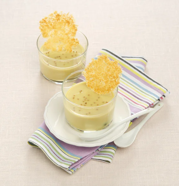 Panna cotta with mustard and parmesan chips — Stock Photo, Image