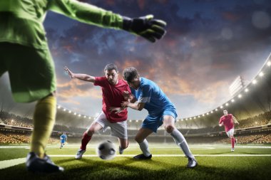 Futbolcular günbatımı Stadyumu arka plan panorama eylem içinde