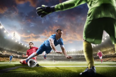 Futbolcular günbatımı Stadyumu arka plan panorama eylem içinde