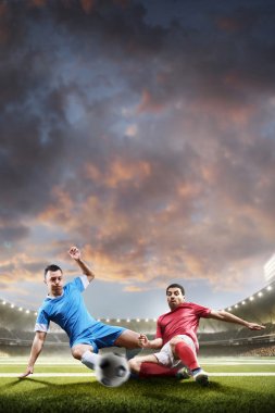 Futbolcular günbatımı Stadyumu arka plan eylem içinde