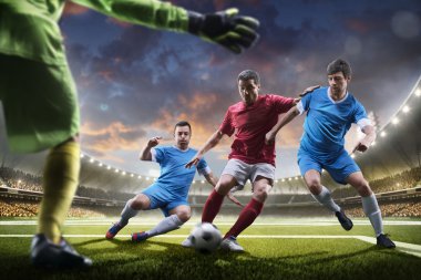 Futbolcular günbatımı Stadyumu arka plan panorama eylem içinde