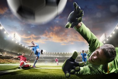 Futbolcular günbatımı Stadyumu arka plan panorama eylem içinde