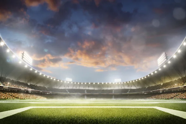 Empty night grand soccer arena in lights — Stock Photo, Image