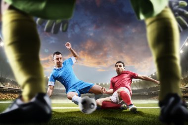 Futbolcular günbatımı Stadyumu arka plan panorama eylem içinde
