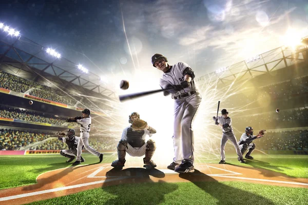 Collage von professionellen Baseballspielern auf der großen Arena — Stockfoto