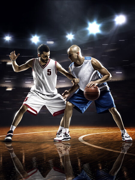 Basketball players  in gym