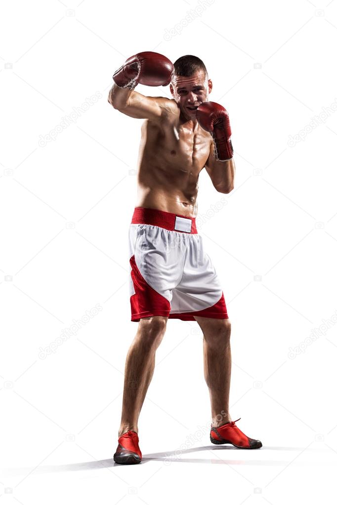 Professionl boxer is isolated on white