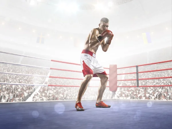 Boxeador profesional está entrenando en la gran arena — Foto de Stock