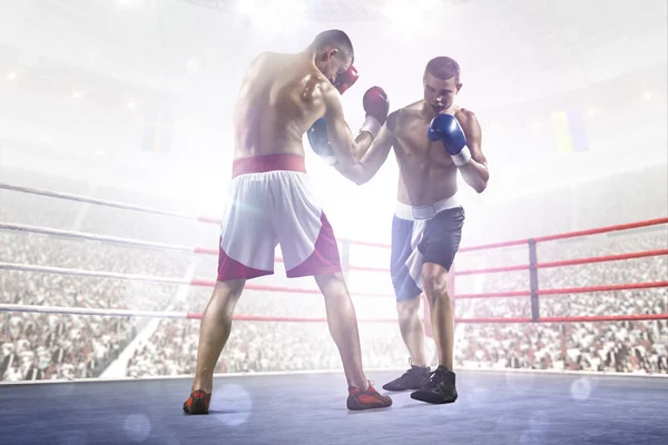 Dos boxeadores profesionales están peleando en la arena —  Fotos de Stock