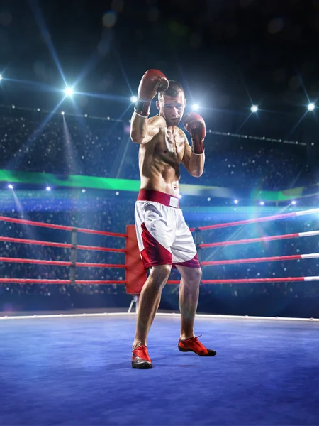 Boxeador profesional está de pie en el ring — Foto de Stock