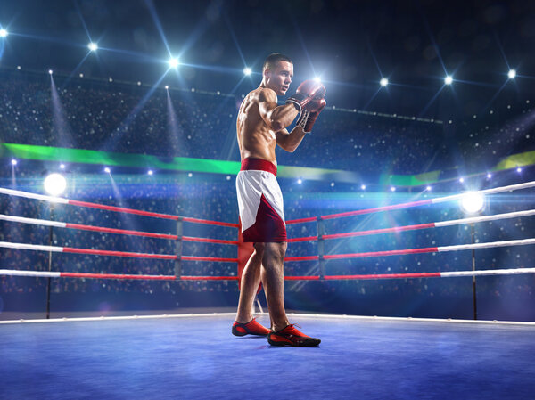 Профессиональный боксер стоит на ринге
