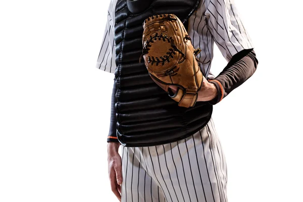 Isoliert auf weißen professionellen Baseballspieler — Stockfoto