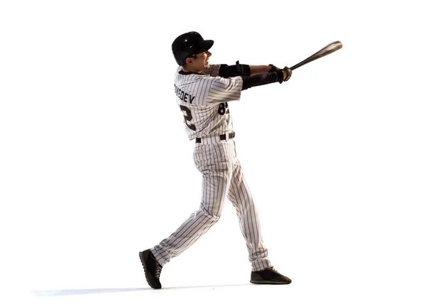 Na białym tle na biały profesjonalny baseballista — Zdjęcie stockowe