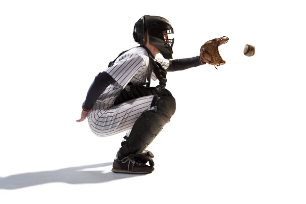 Isoliert auf weißen professionellen Baseballspieler — Stockfoto