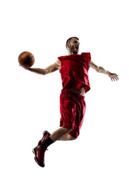 basketbolcu eylem üzerinde beyaz izole