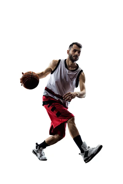 Jugador de baloncesto en acción aislado en blanco — Foto de Stock