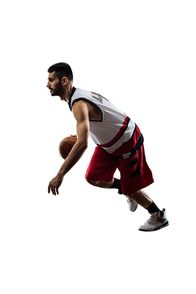 Jogador de basquete isolado em ação está voando alto — Fotografia de Stock