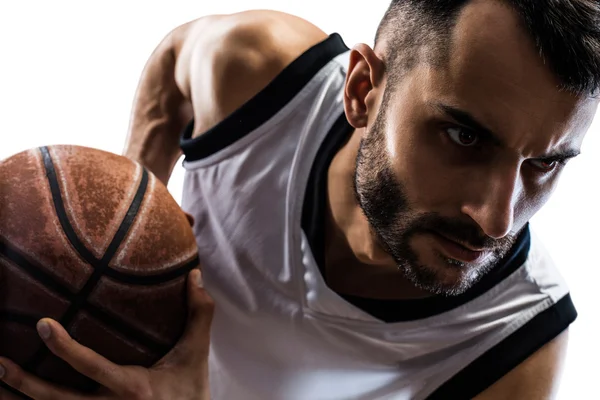 Isolated basketball player in action is flying high — Stock Photo, Image