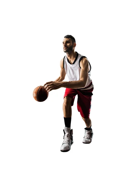 Jogador de basquete isolado em ação está voando alto — Fotografia de Stock