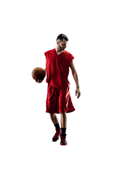 Isolated basketball player in action is flying high — Stock Photo, Image