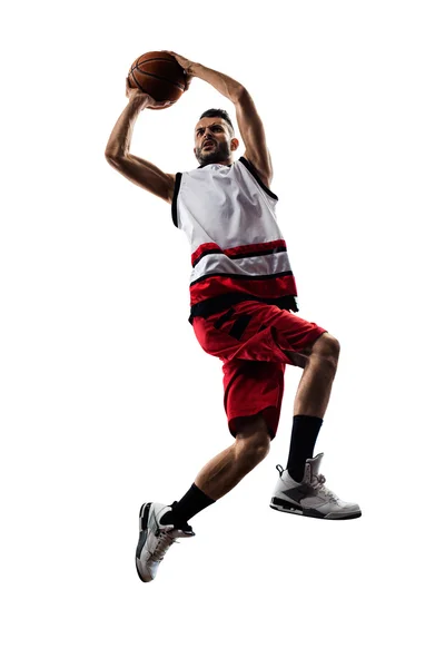 Jugador de baloncesto aislado en acción está volando alto — Foto de Stock