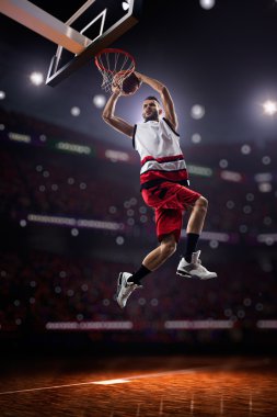 red Basketball player in action clipart