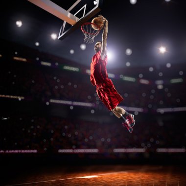 red Basketball player in action clipart