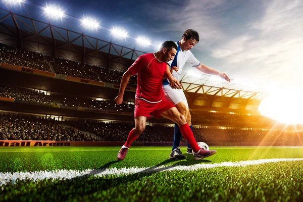 Piłkarze w akcji panorama — Zdjęcie stockowe