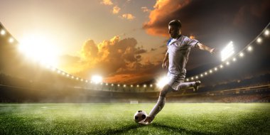 Futbolcu günbatımı Stadyumu panorama arka plan eylem içinde