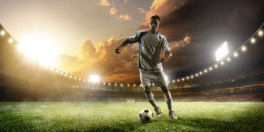 Futbolcu günbatımı Stadyumu panorama arka plan eylem içinde
