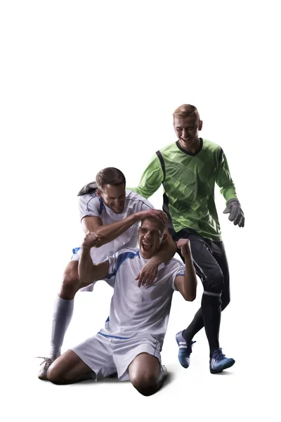 Soccer players  celebrate the victory isolated white — Stock Photo, Image