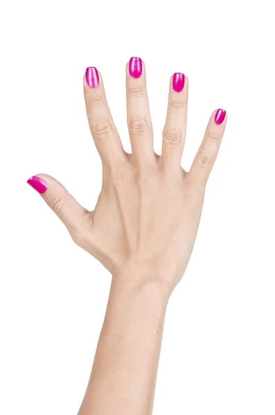 여자 손에 5 개의 손가락을 보여주는 — 스톡 사진