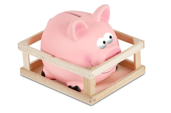 Piggy bank in kleine houten corral — Stockfoto