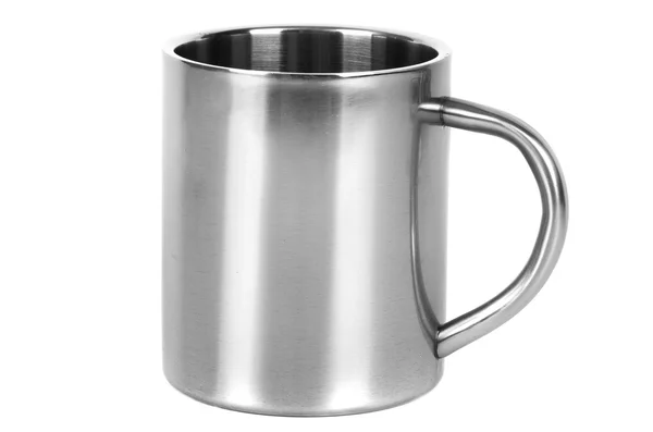 Primo piano della tazza thermos argento — Foto Stock